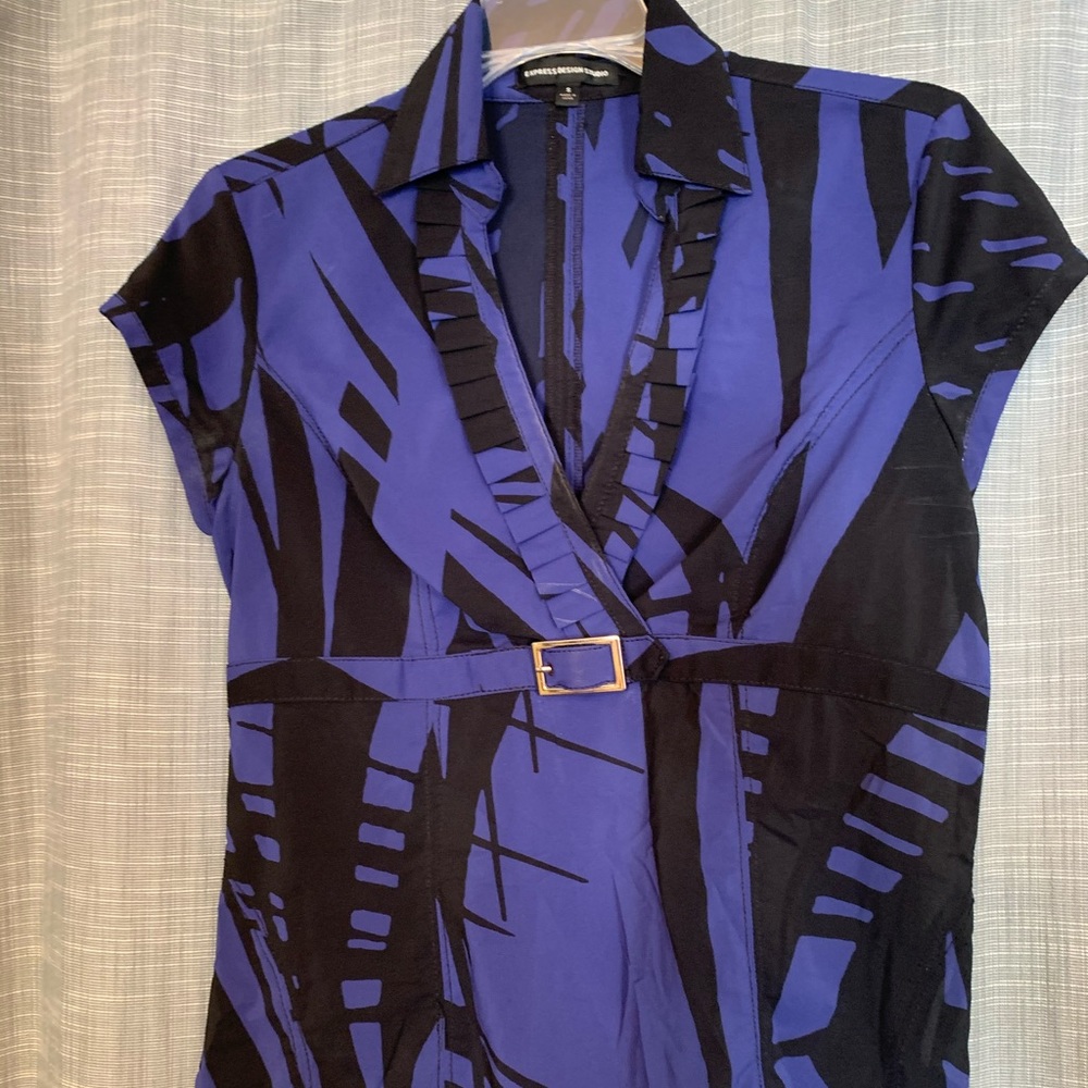 Express blue and black blouse